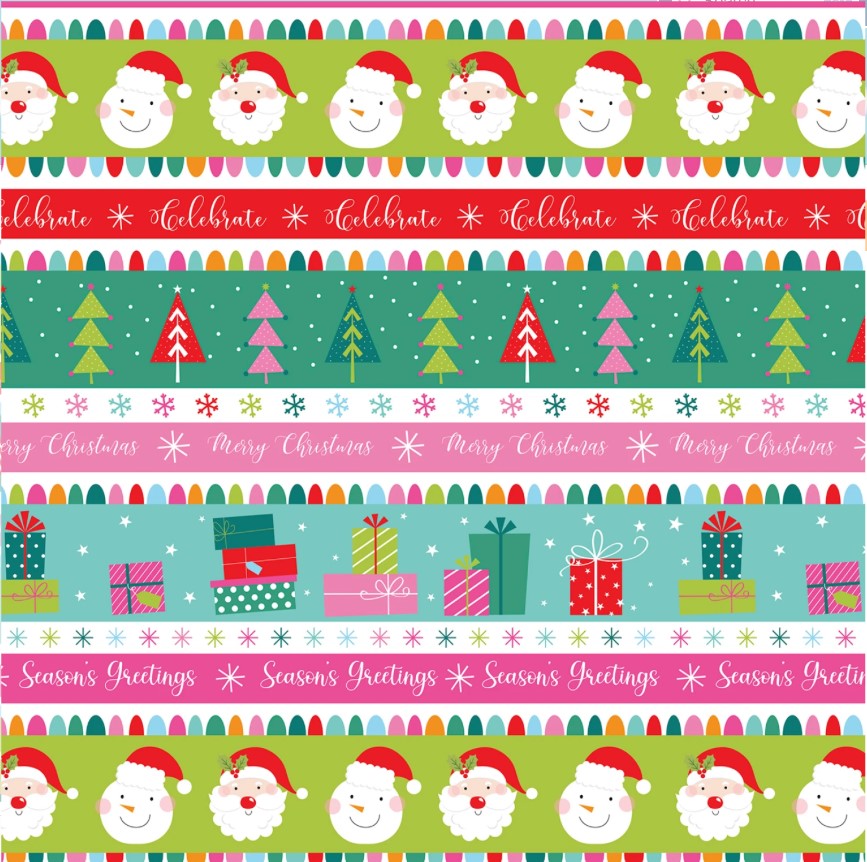 Christmas Seasonas Greetings Border Stripe Multi