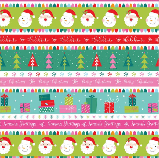 Christmas Seasonas Greetings Border Stripe Multi