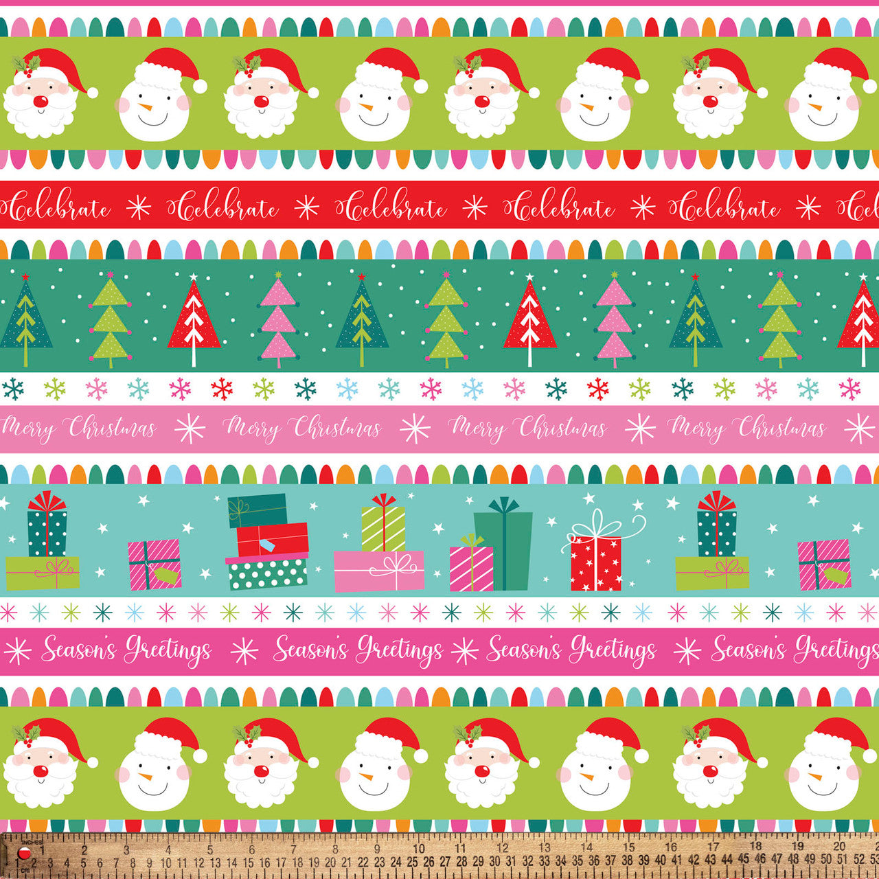 Christmas Seasonas Greetings Border Stripe Multi