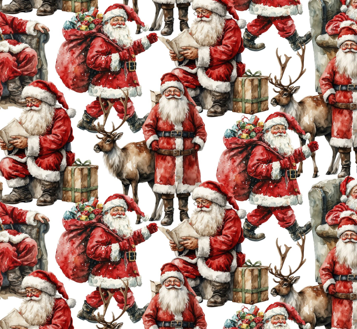 Christmas Santa Scenes on White