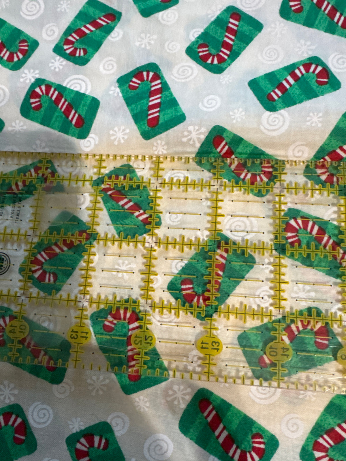 Christmas Vintage Candy Canes in Green Boxes on Cream 100% Lightweight Cotton Price per Yard