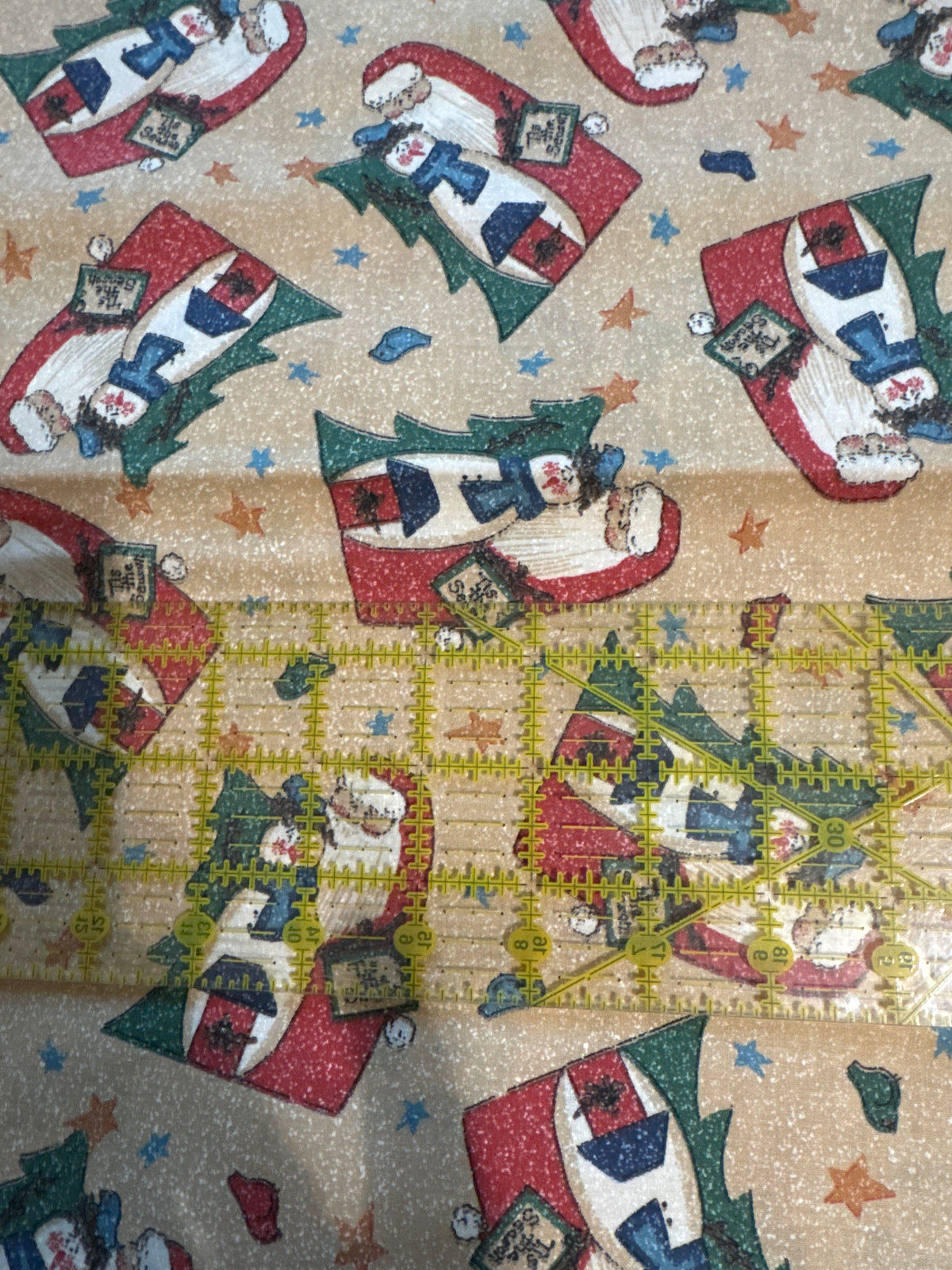 Christmas Vintage Santa and Snoman Stars on Tan 100% Lightweight Cotton Price per Yard