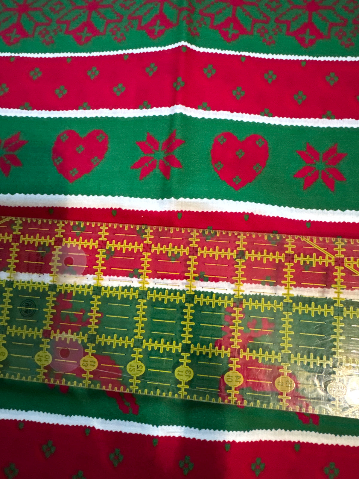 Christmas Vintage Red Green Snowflakes White Stripes 100% Lightweight Cotton Price per Yard