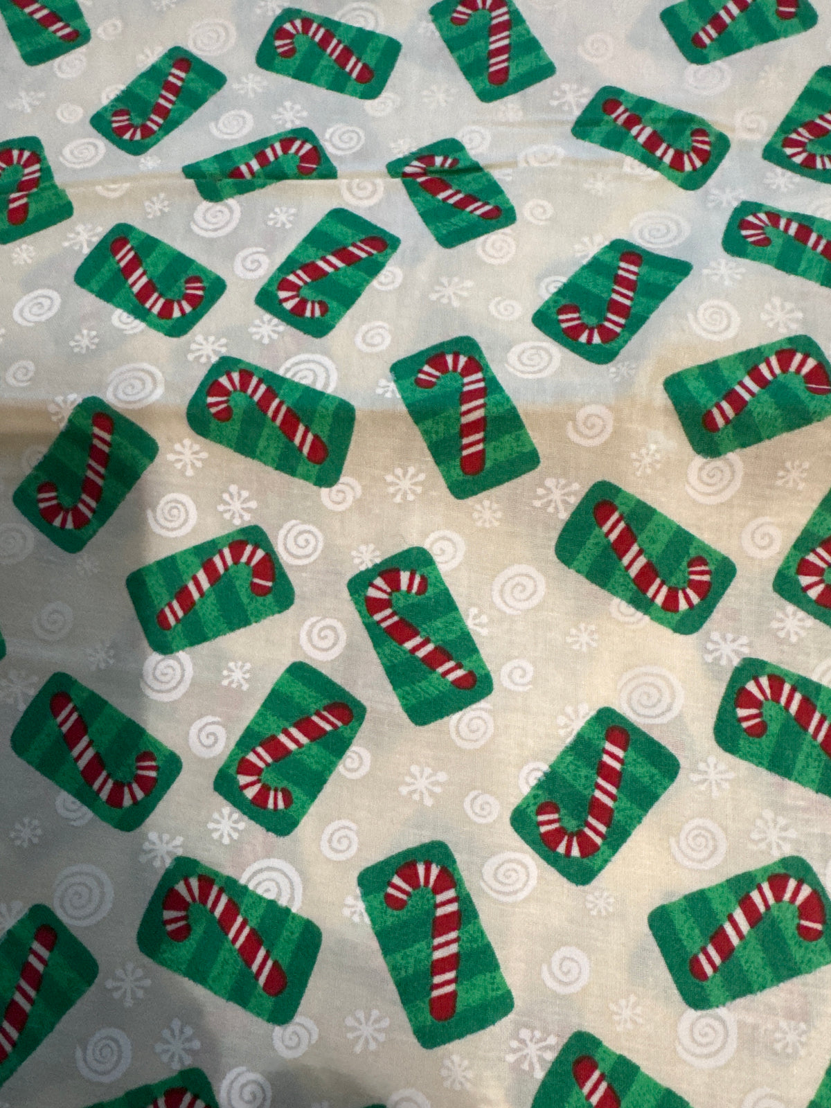 Christmas Vintage Candy Canes in Green Boxes on Cream 100% Lightweight Cotton Price per Yard