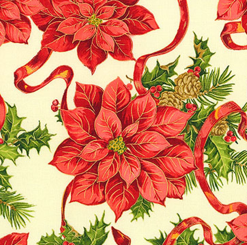 Paintbrush Studio Holiday Edition Poinsettia Bouquets Cream 100% Cotton Price per Yard