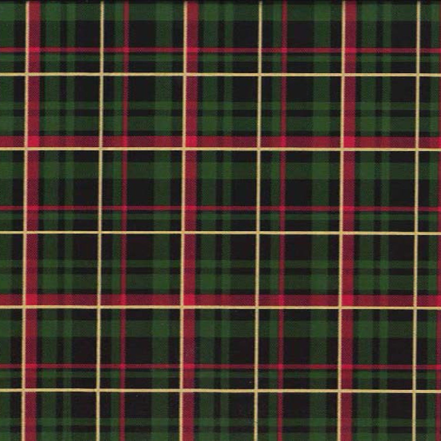 44 x 36 Christmas Red and Green Plaid Gold Glitter Fabric Traditions 100% Cotton