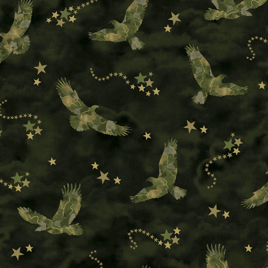 Fabric Traditions Patriotic Eagles Glitter on Green
