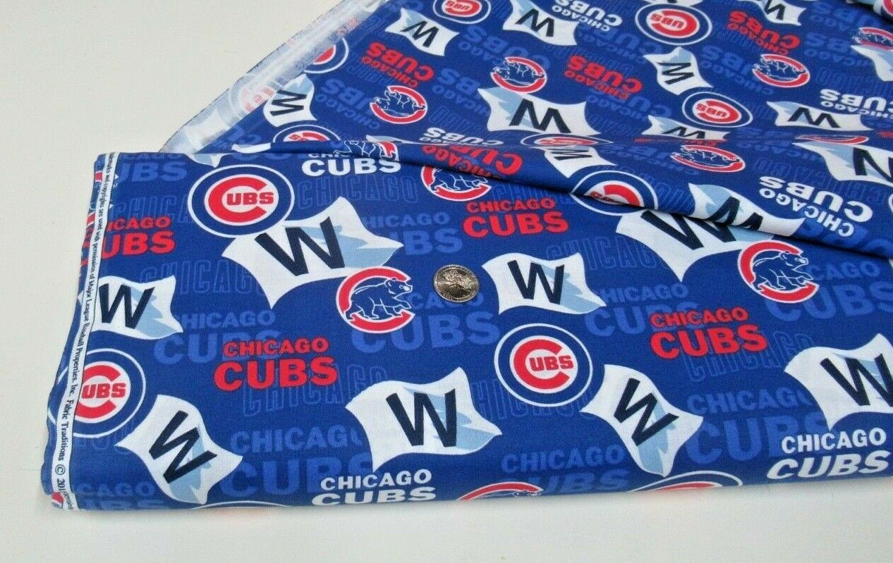 44 x 36 Chicago Cubs Fly the W Fabric Traditions MLB Blue 100% Cotton