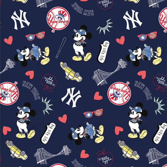 44 x 36 MLB NY Yankees and Disney Baby on Blue Fabric Traditions 100% Cotton