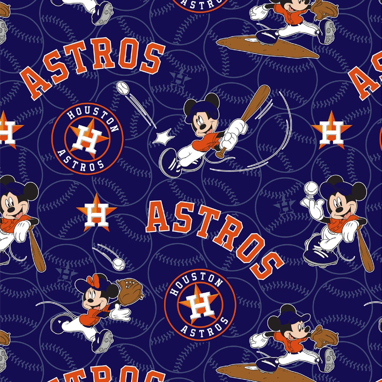 44 x 36 Licensed MLB Houston Astros Disney Baby on Blue Fabric Traditions 100% Cotton