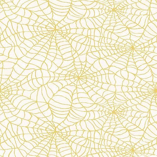 Price Per Yard Halloween Gold Spiderwebs on Cream Fabric Paintbrush Studio