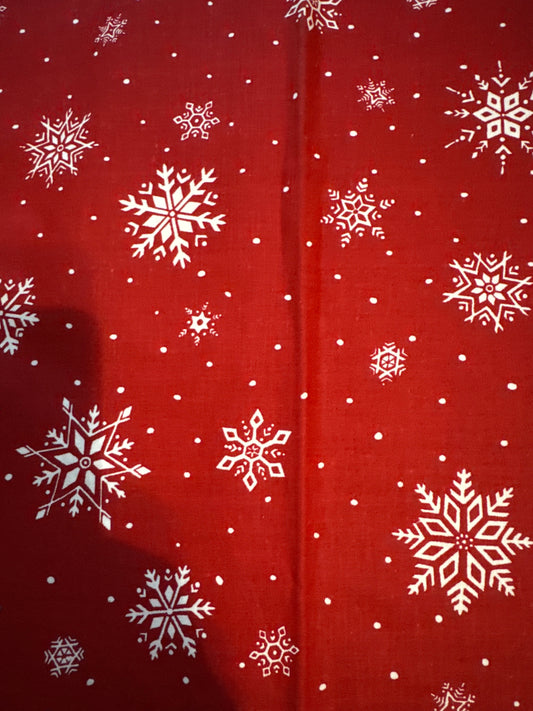 Christmas Vintage Snowflakes and Dots on Red 00% Lightweight Cotton Price prer Yard