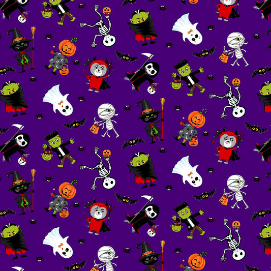 Costume Party Time on Purple Halloween Fabric Traditions 100% Cotton