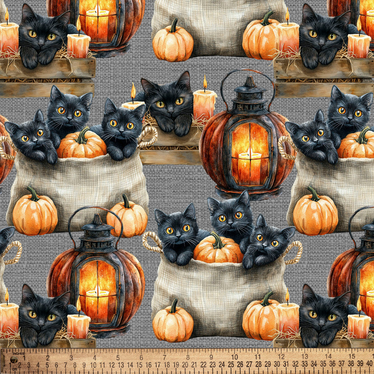 Halloween Black Cats in Burlap Bags 100% Cotton
