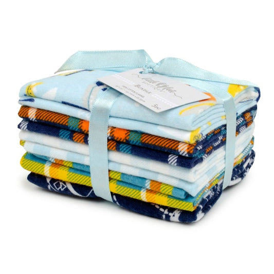 5 Flannel Fat Quarters Adventure Awaits Blue Gray Yellow 18" x 21" Precut Baby