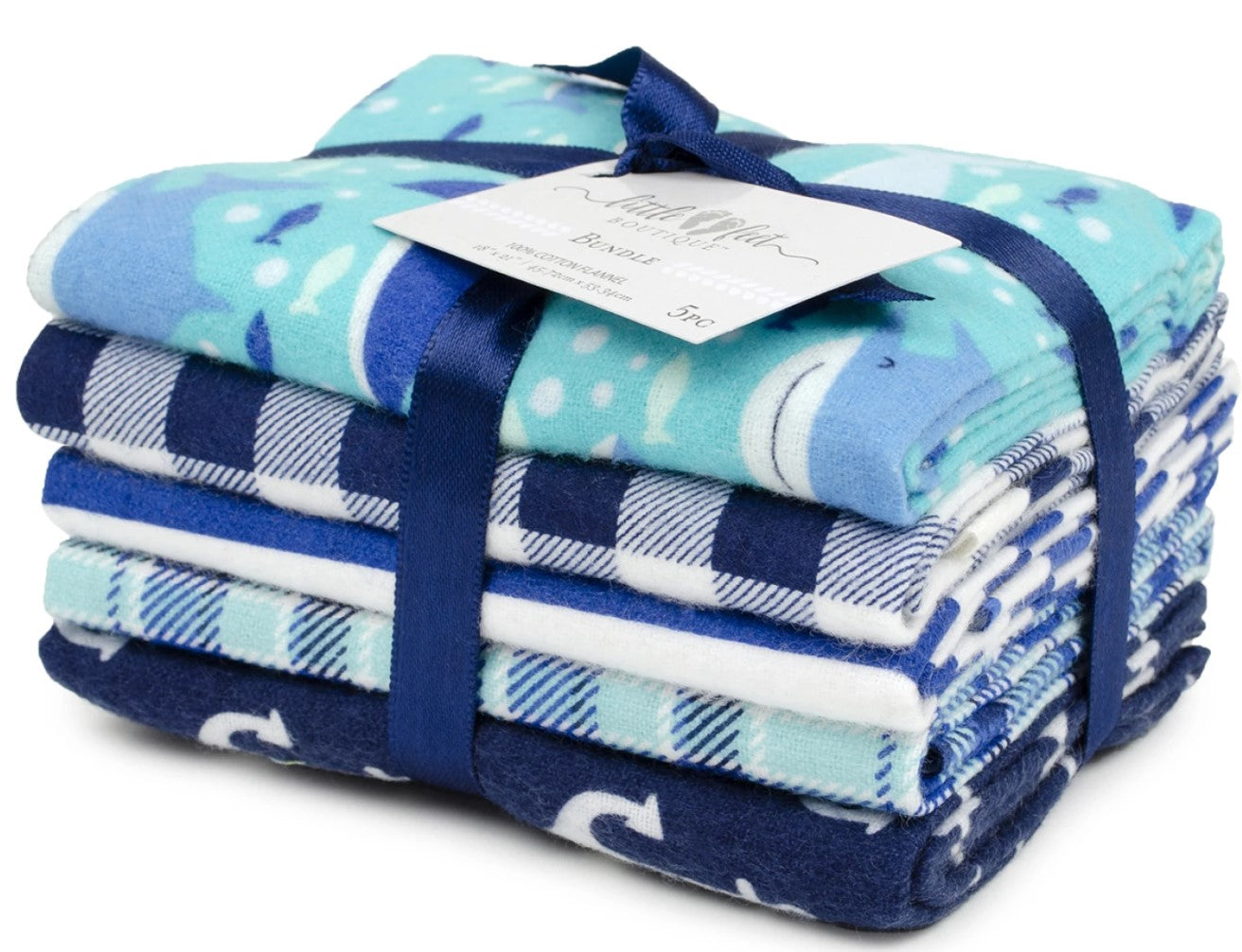 5 Flannel Fat Quarters Sea Life  Blue White 18" x 21" Precut Baby
