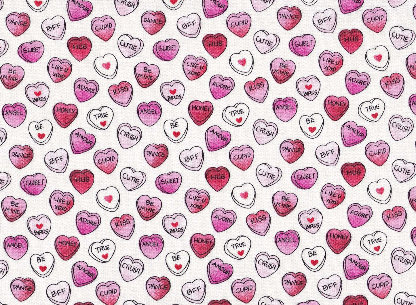 Fabric Traditions Candy Hearts on White Valentine