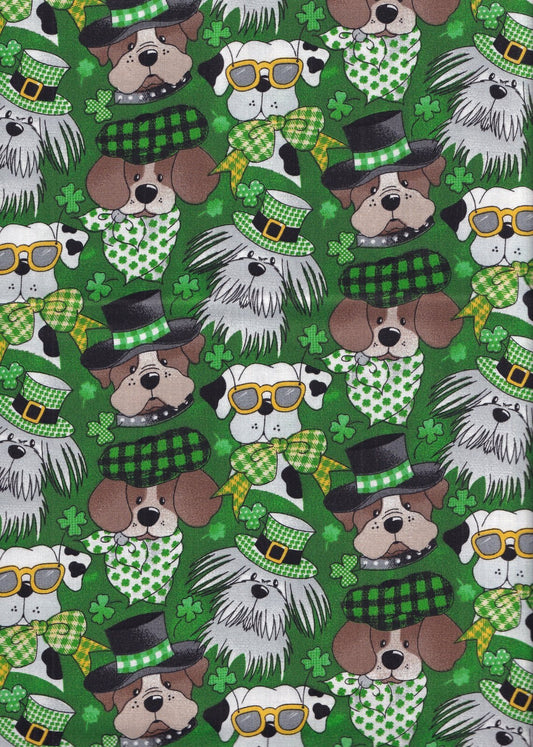 Fabric Traditions St Patricks Day Dogs on Green 100% Cotton Price per Yard