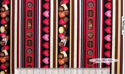Henry Glass Valentine Forever Yours Hearts Candy Border Stripe 100% Cotton Price per Yard