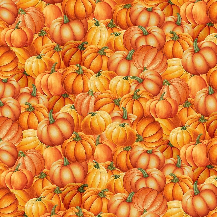 Thanksgiving Packed Orange Pumpkins 100% Cotton Price per Yard