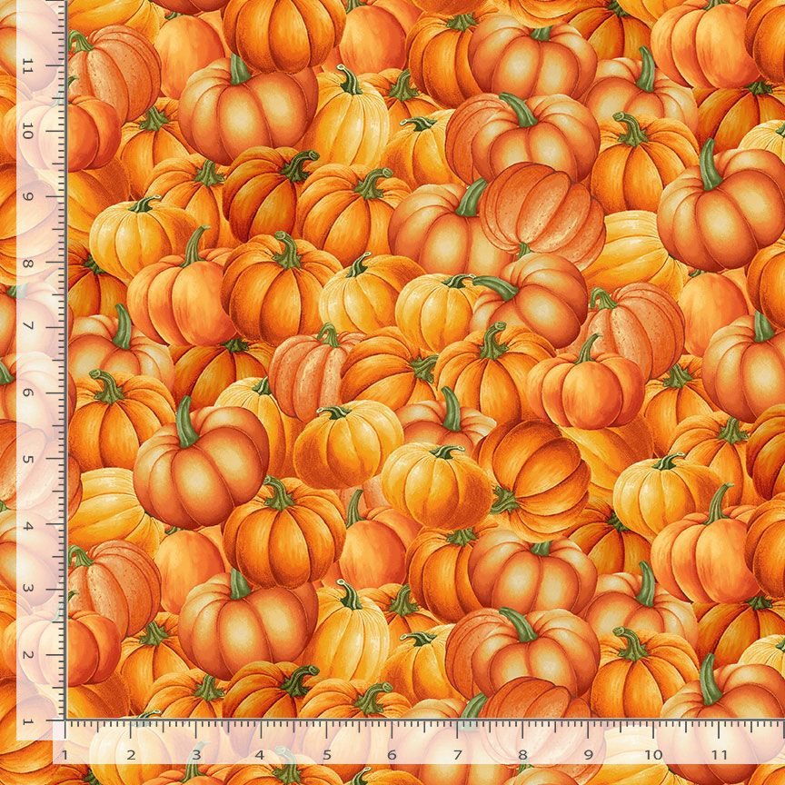 Thanksgiving Packed Orange Pumpkins 100% Cotton Price per Yard