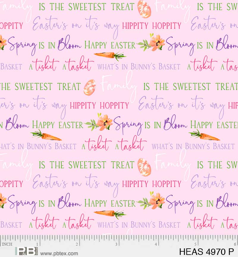 44 x 36 Easter Spring Words Text Pink Hoppy Easter P & B Textiles  100% Cotton