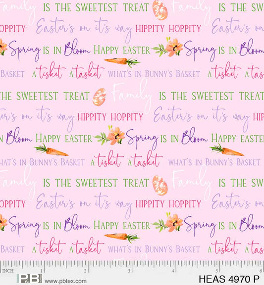 44 x 36 Easter Spring Words Text Pink Hoppy Easter P & B Textiles  100% Cotton