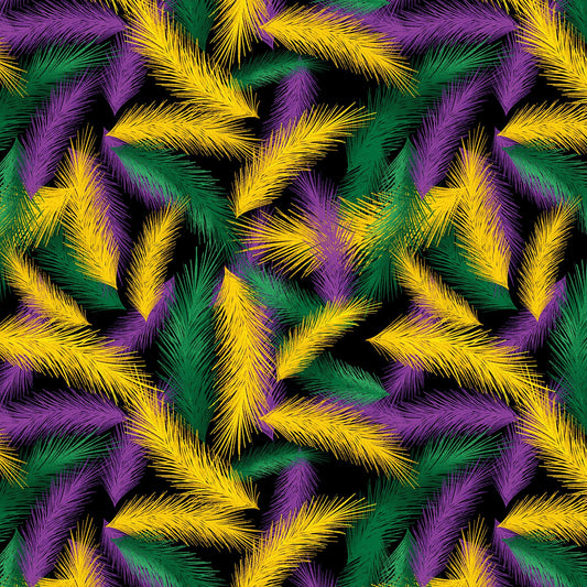 44 x 36 Mardi Gras Tossed Feathers Henry Glass 100% Cotton All Over Print