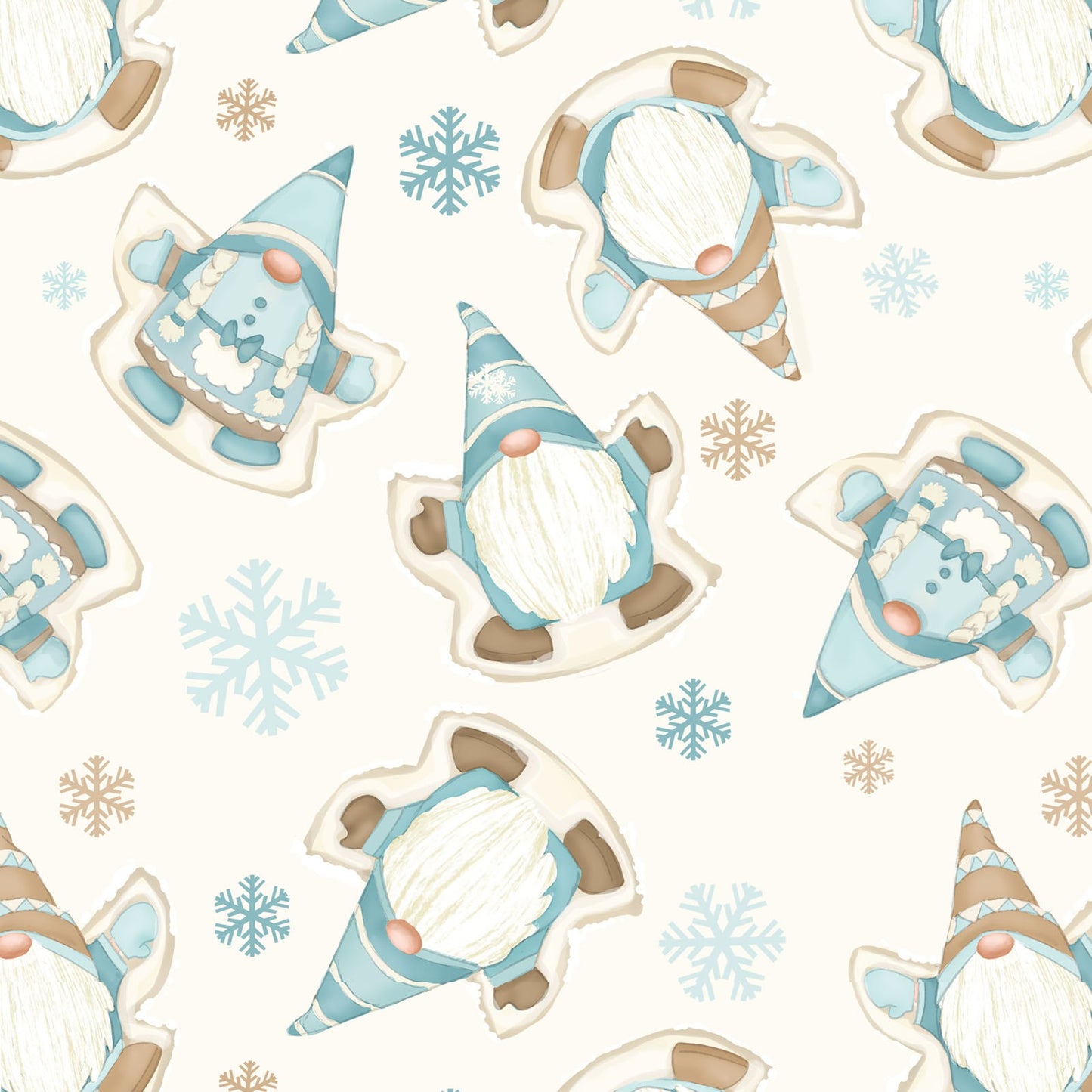 44 x 36 Flannel Snow Angel Gnomes Cream I Love Sn’Gnomies Henry Glass Christmas 100% Cotton