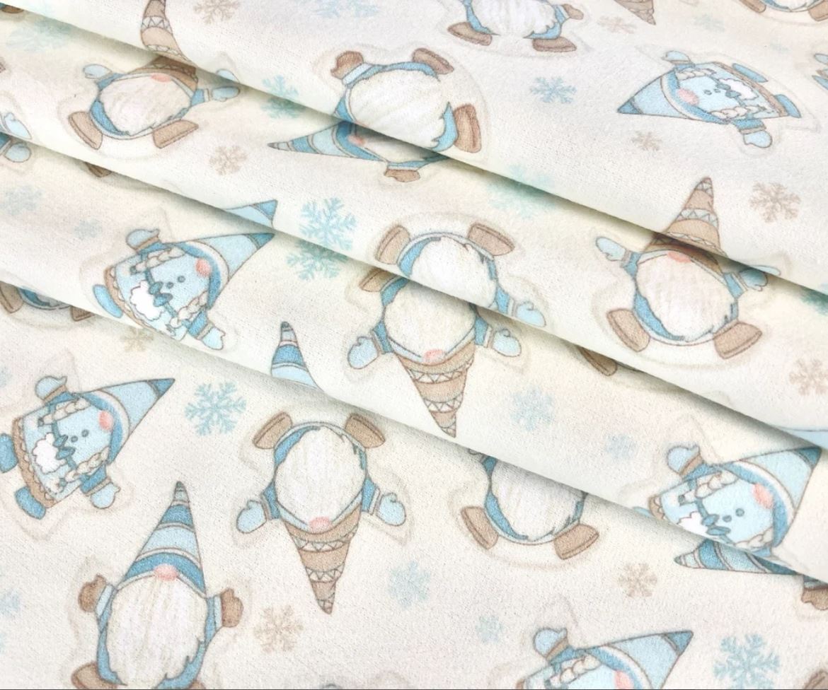 44 x 36 Flannel Snow Angel Gnomes Cream I Love Sn’Gnomies Henry Glass Christmas 100% Cotton