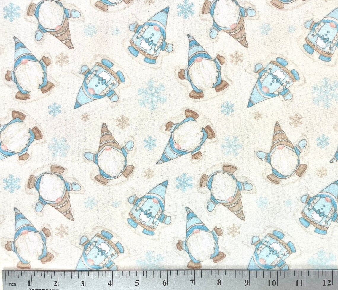 44 x 36 Flannel Snow Angel Gnomes Cream I Love Sn’Gnomies Henry Glass Christmas 100% Cotton