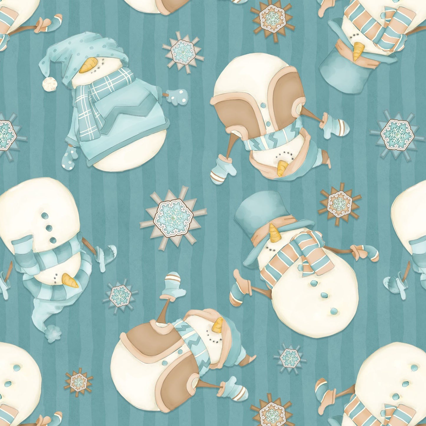 44 x 36 Flannel Tossed Snowmen I Love Sn’Gnomies Blue Henry Glass Christmas 100% Cotton