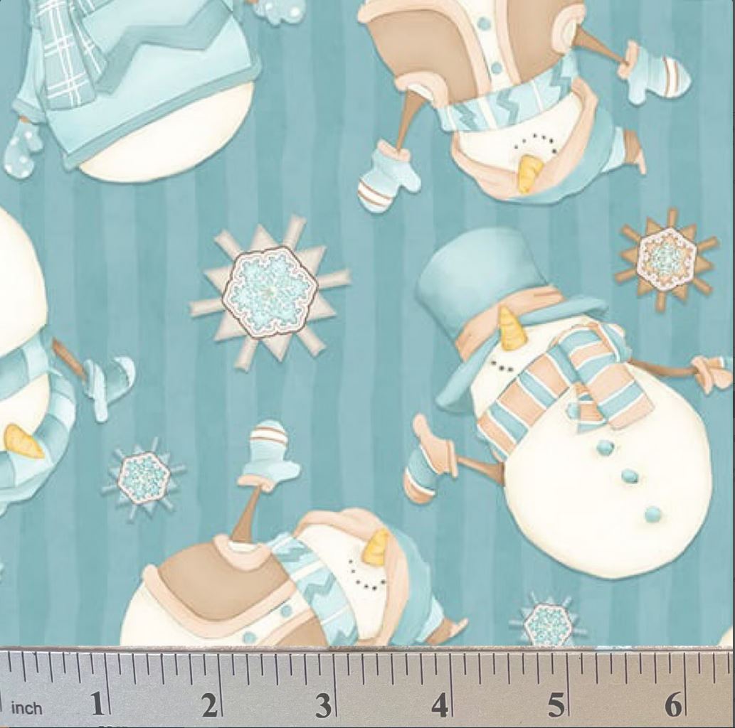 44 x 36 Flannel Tossed Snowmen I Love Sn’Gnomies Blue Henry Glass Christmas 100% Cotton