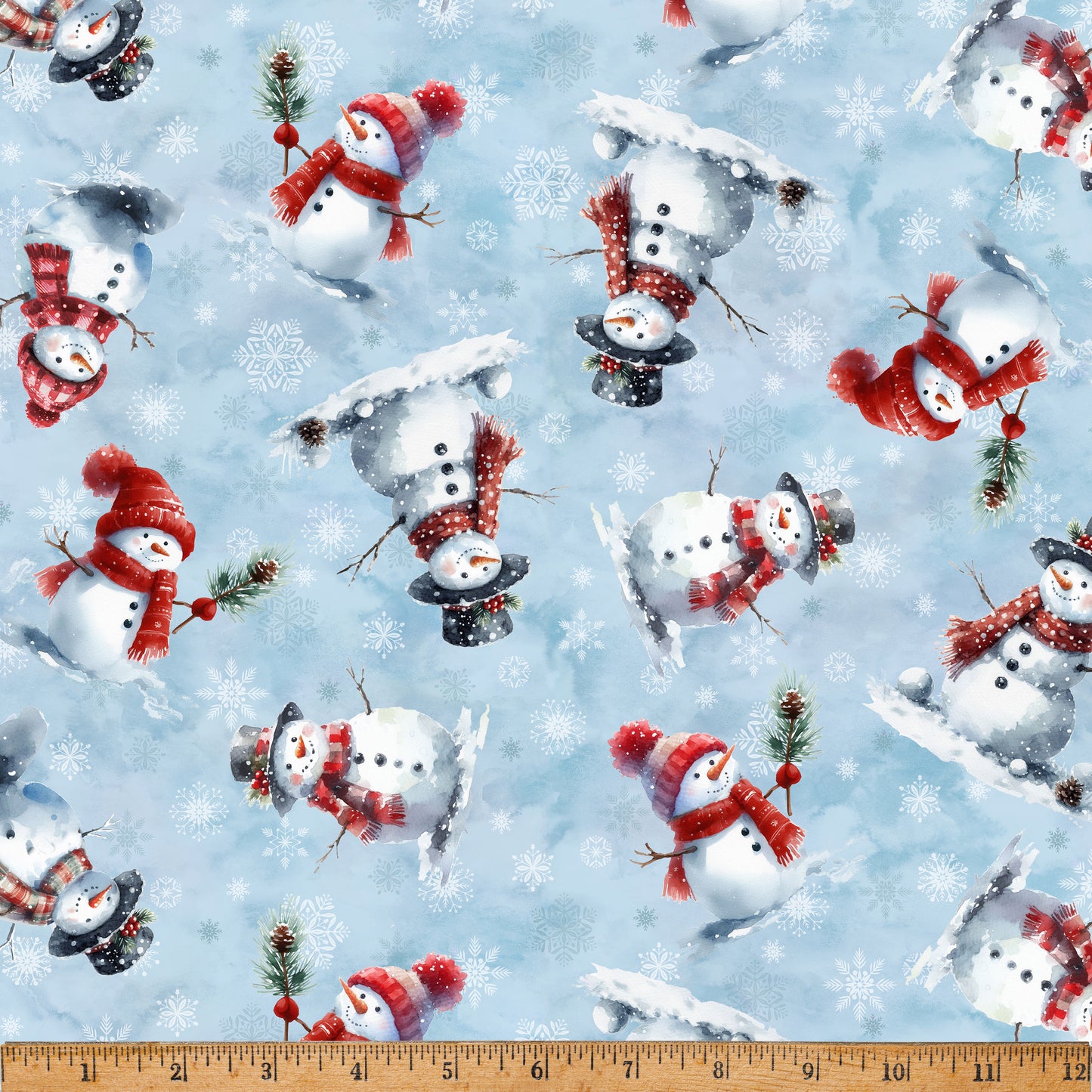Christmas Cozy Tidings Tossed Snowmen on Ice Blue