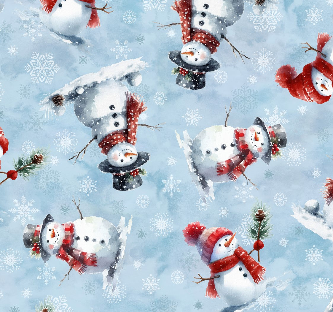 Christmas Cozy Tidings Tossed Snowmen on Ice Blue