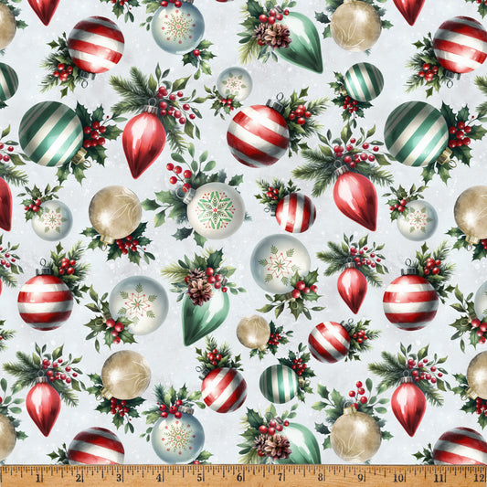 Christmas Cozy Tidings Tossed Ornaments on Blue