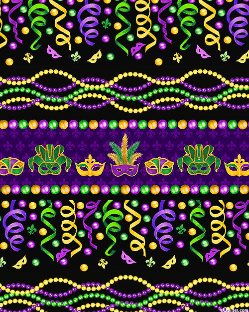 44 x 36 Mardi Gras Party Stripe Border Henry Glass 100% Cotton All Over Print