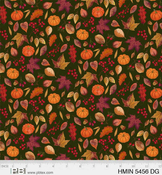 P&B Textiles Harvest Minis Leaf and Pumpkins Dark Green Thanksgiving