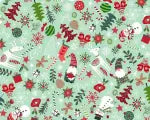 Hi Fashion Fabrics Mini Tossed Christmas Gnomes Fabric Holiday Snowmen on Mint