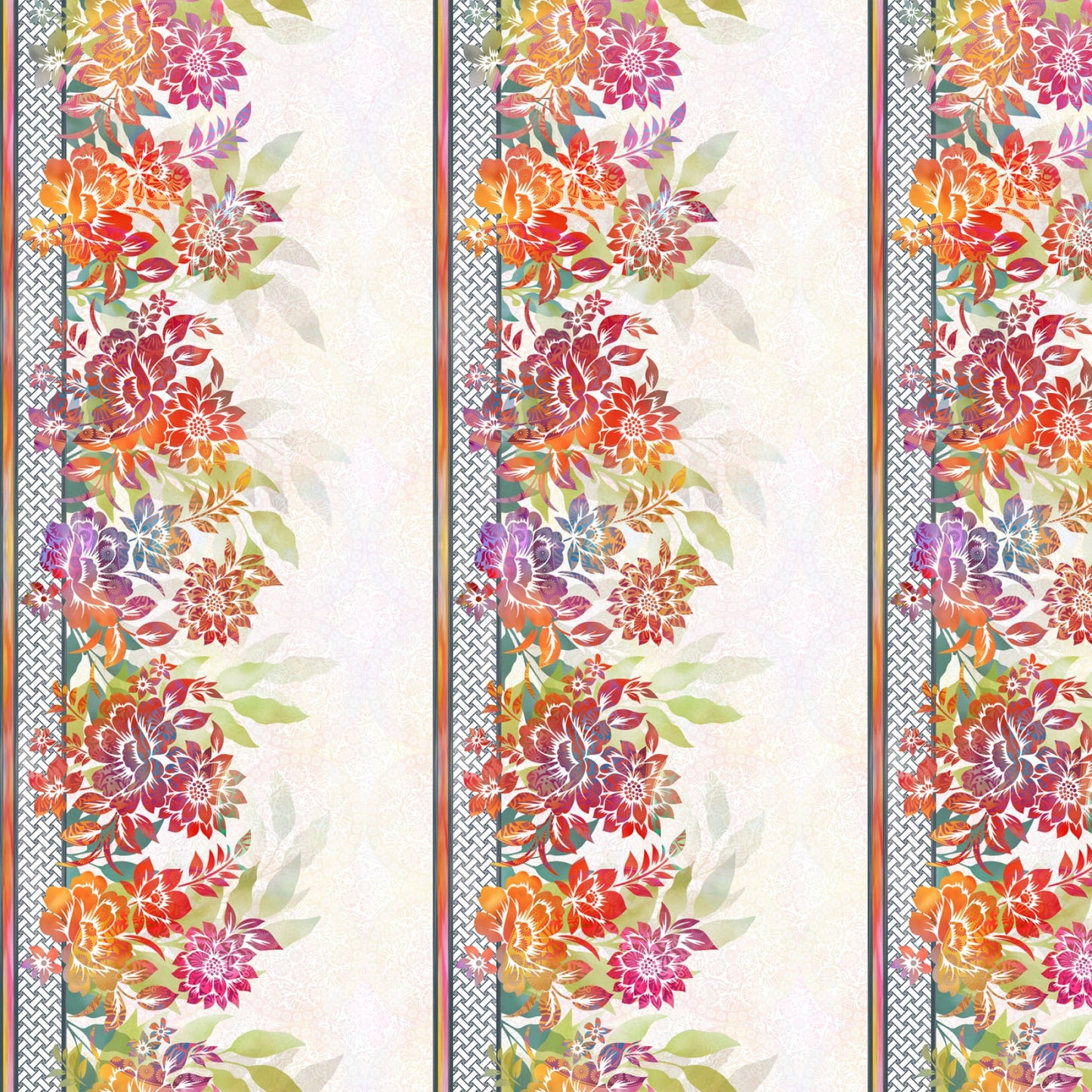 In the Beginnings Garden of Dreams Border Print 100% Cotton By the Yard Floral