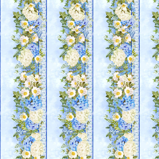In the Beginnings Periwinkle Spring Border Print 100% Cotton By the Yard Floral
