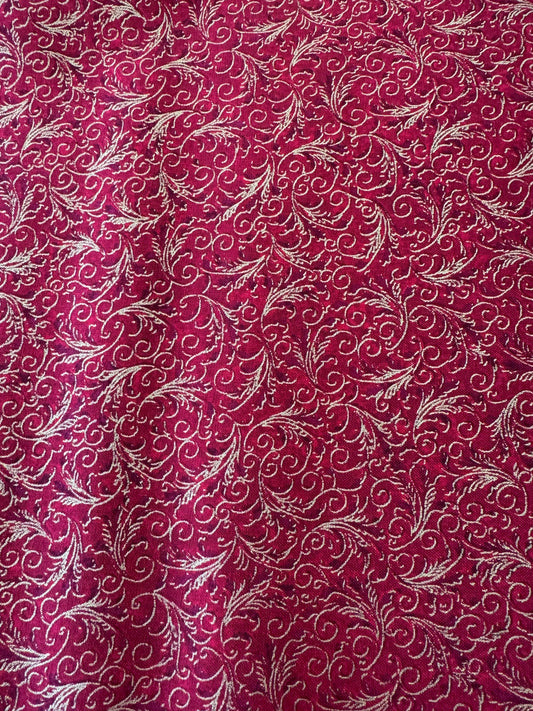 Hi Fashion Christmas Gold Scroll on Red Metallic 100% Cotton Fabric Price Per Yard