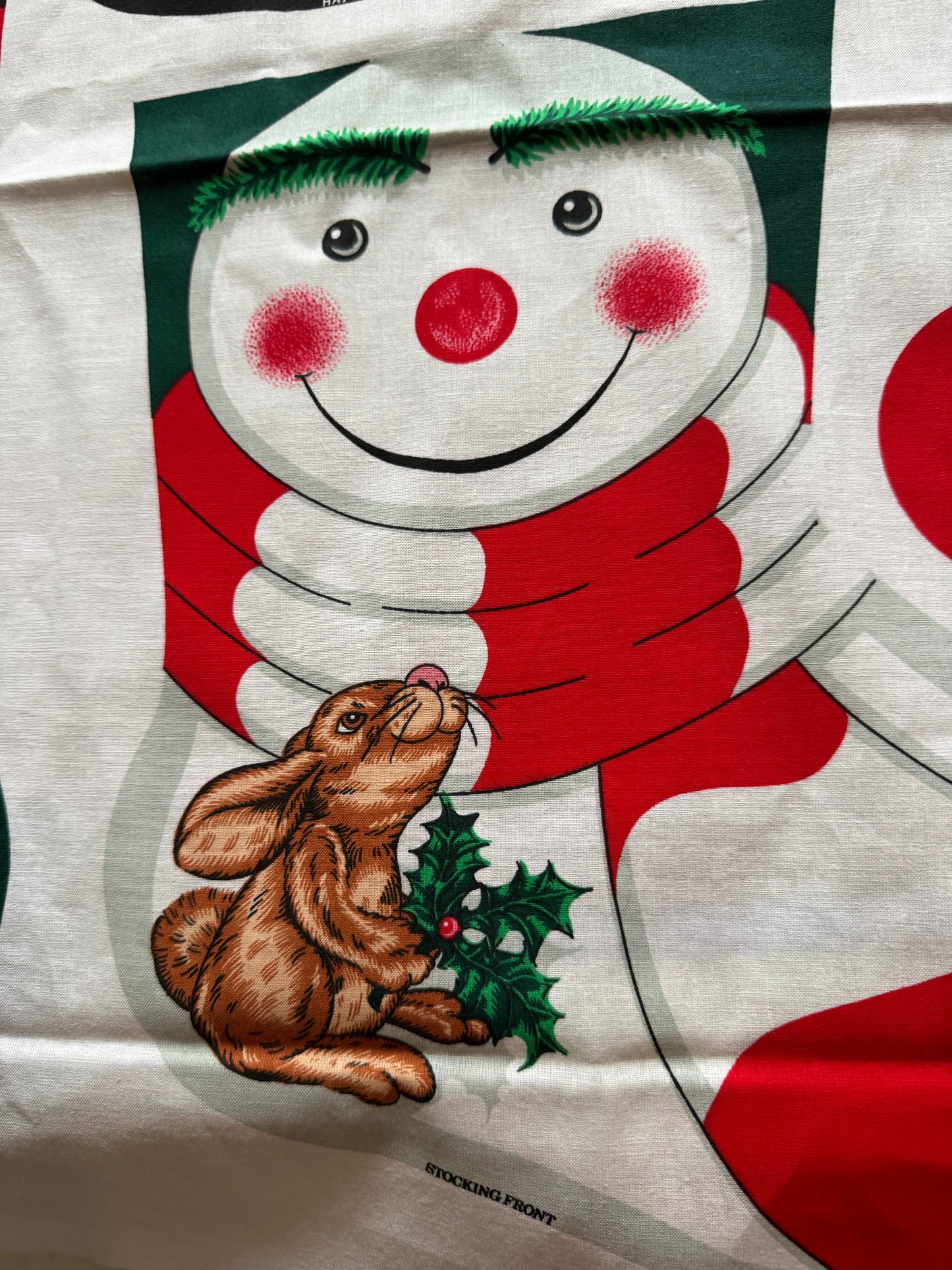 Christmas Vintage Large Snowman and Santa Stockings Panel 100% Lightweight Cotton Price per Yard