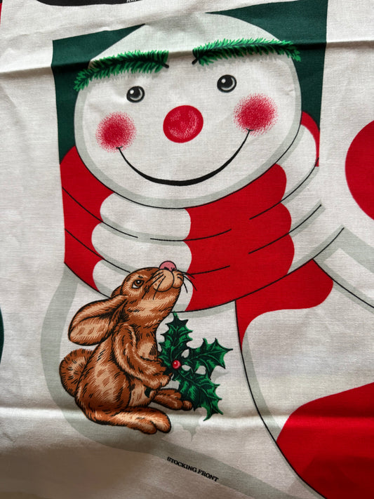 Christmas Vintage Large Snowman and Santa Stockings Panel 100% Lightweight Cotton Price per Yard