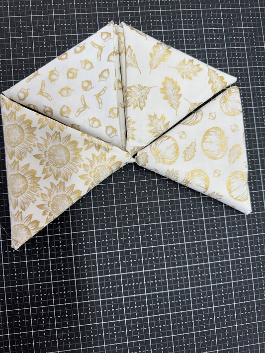 Thanksgiving Fat Quarters Set of 4 Gold Metallic on Cream 100% Cotton Fabric