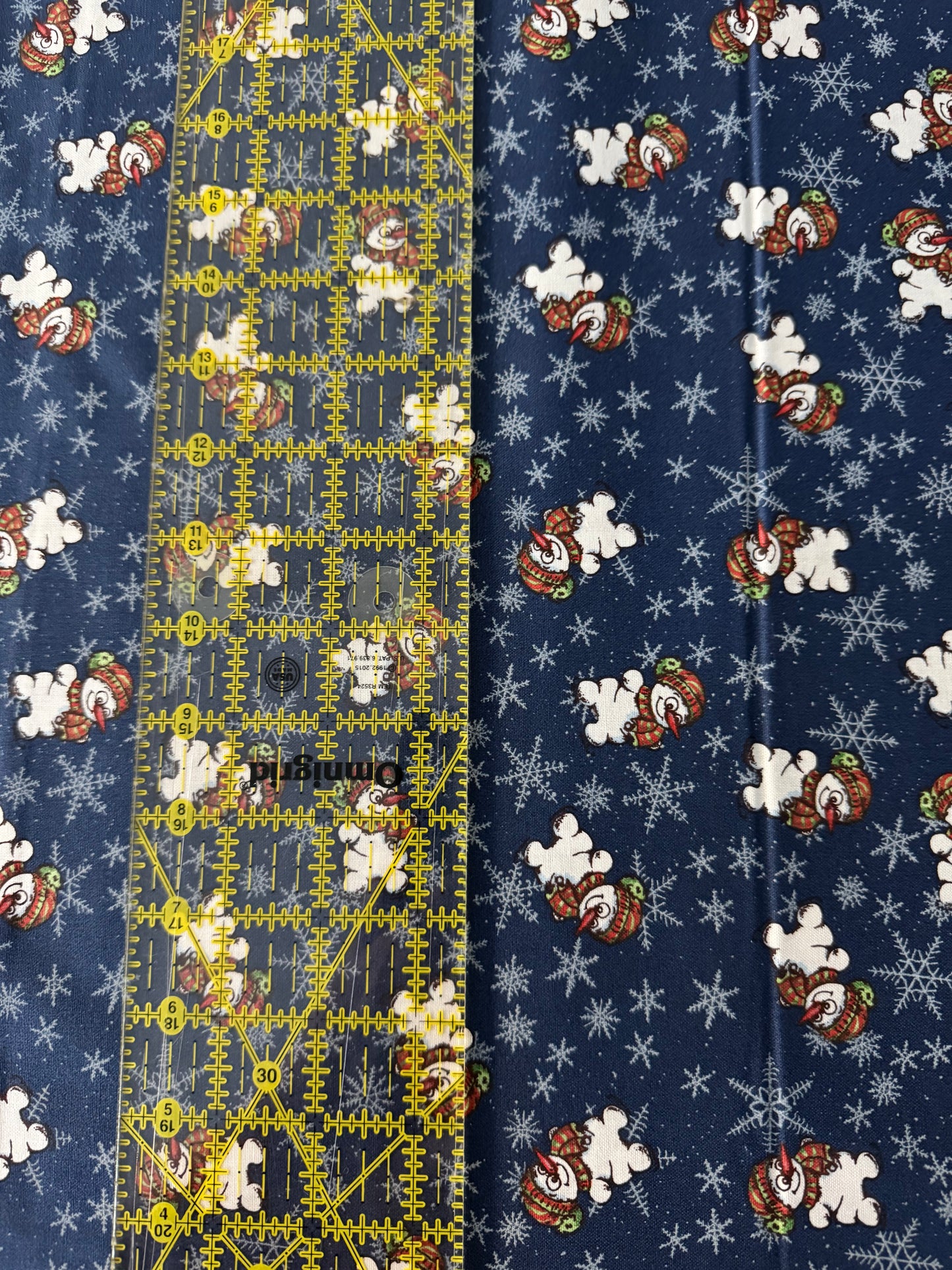 Christmas Cheery Snowmen on Ice Skates on Blue 100% Cotton Fabric