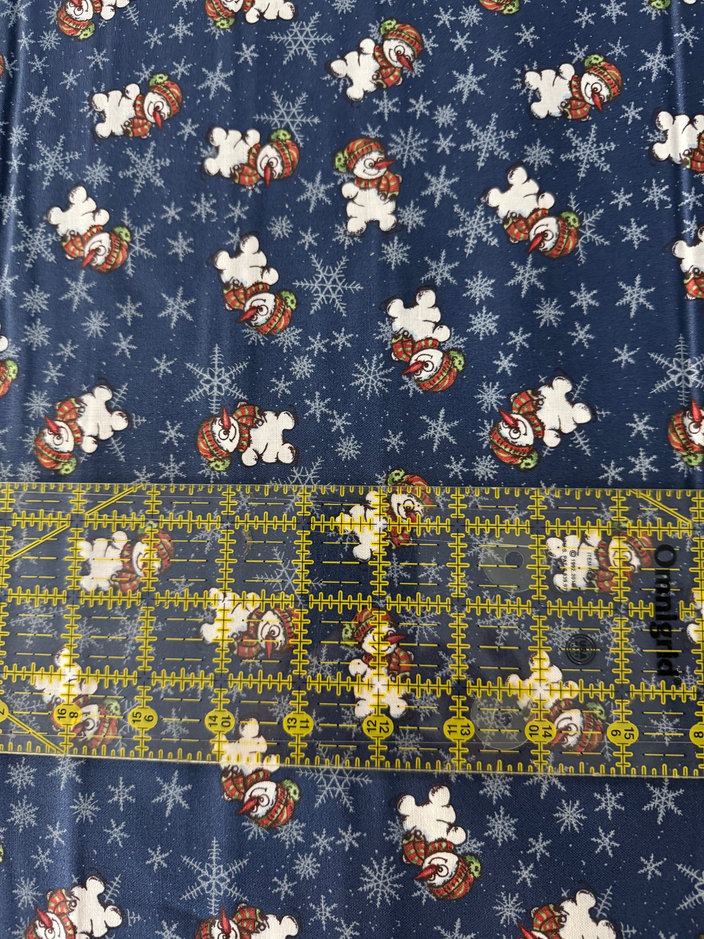 Christmas Cheery Snowmen on Ice Skates on Blue 100% Cotton Fabric