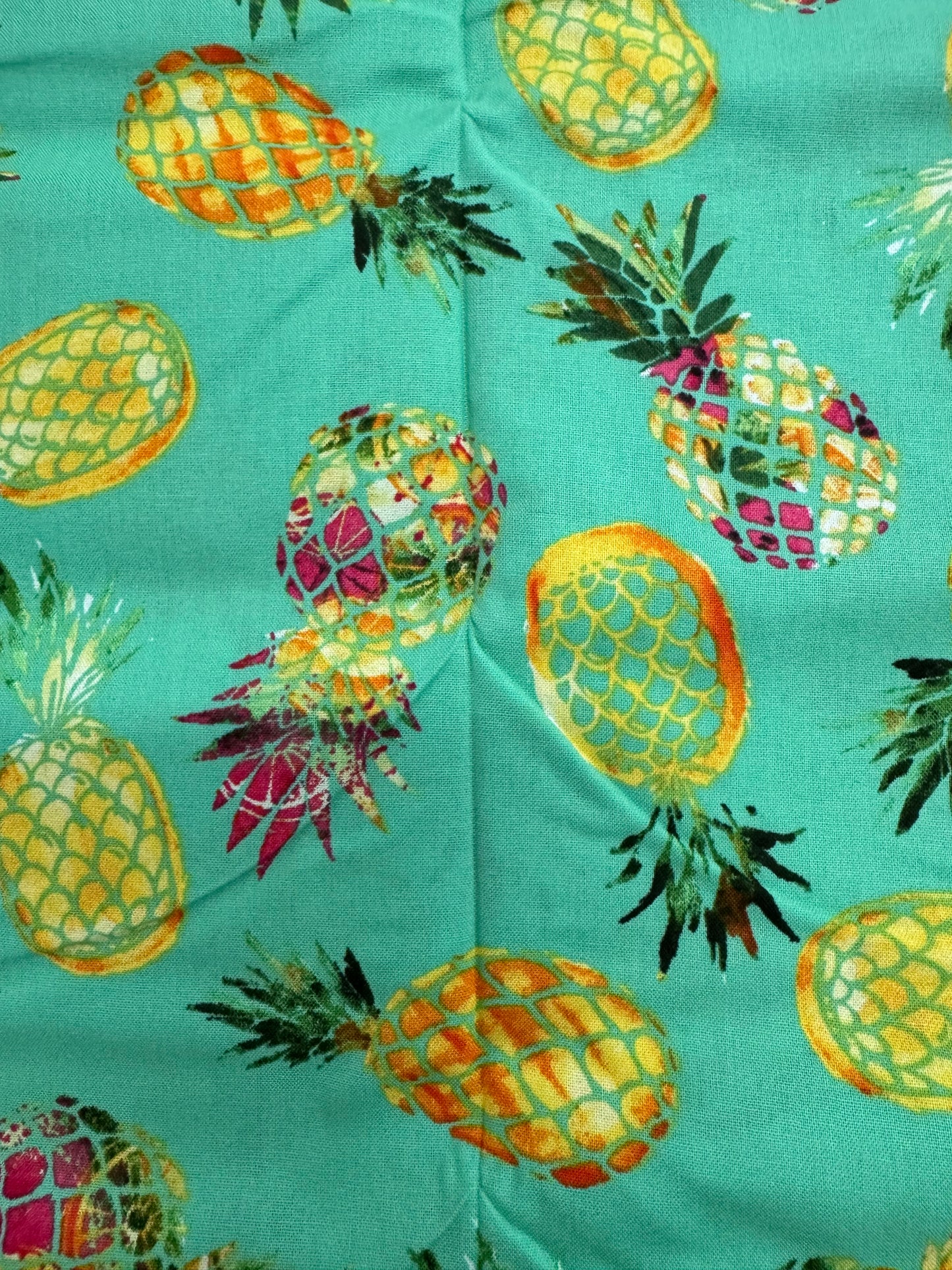 3 Wishes 1 Yard Precut Pineapple on Green 100% Cotton Novelty