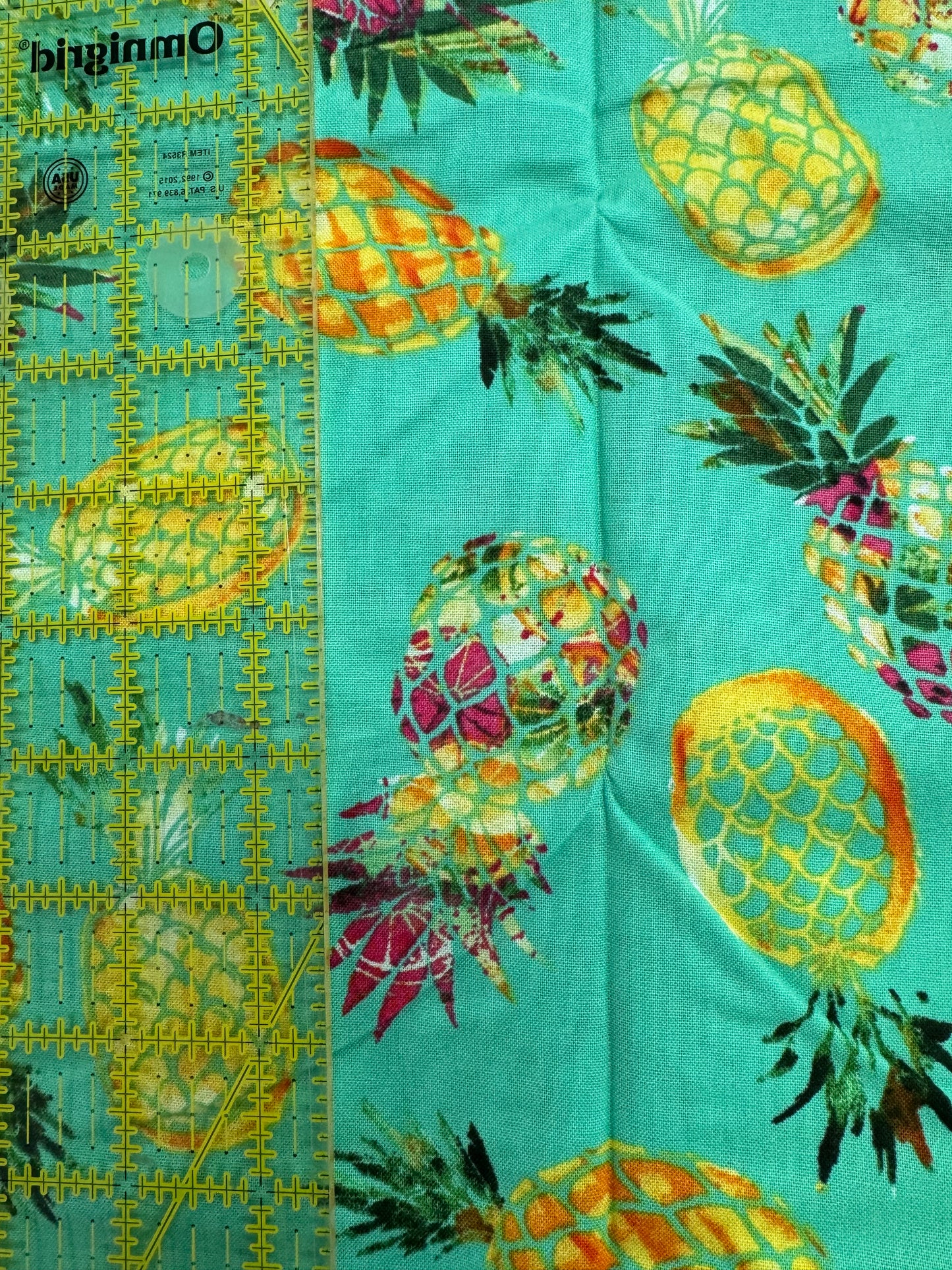 3 Wishes 1 Yard Precut Pineapple on Green 100% Cotton Novelty