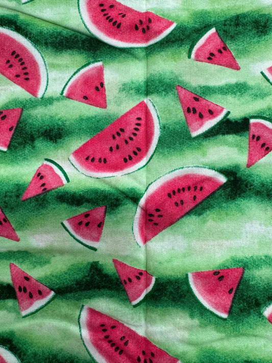3 Wishes 1 Yard Precut Watermelon on Green 100% Cotton Novelty